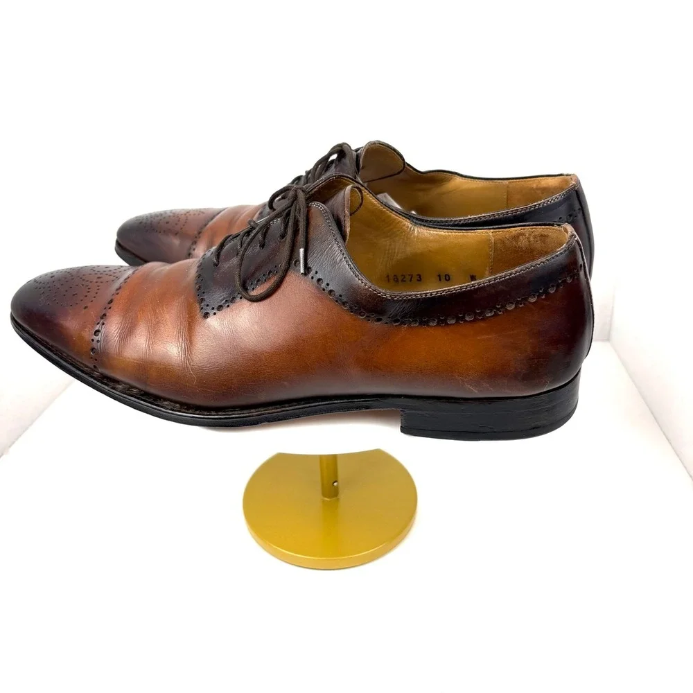 Magnanni Mens Two Tone Leather Brogue Oxford Dress Shoes Size 10 M Spain 18273